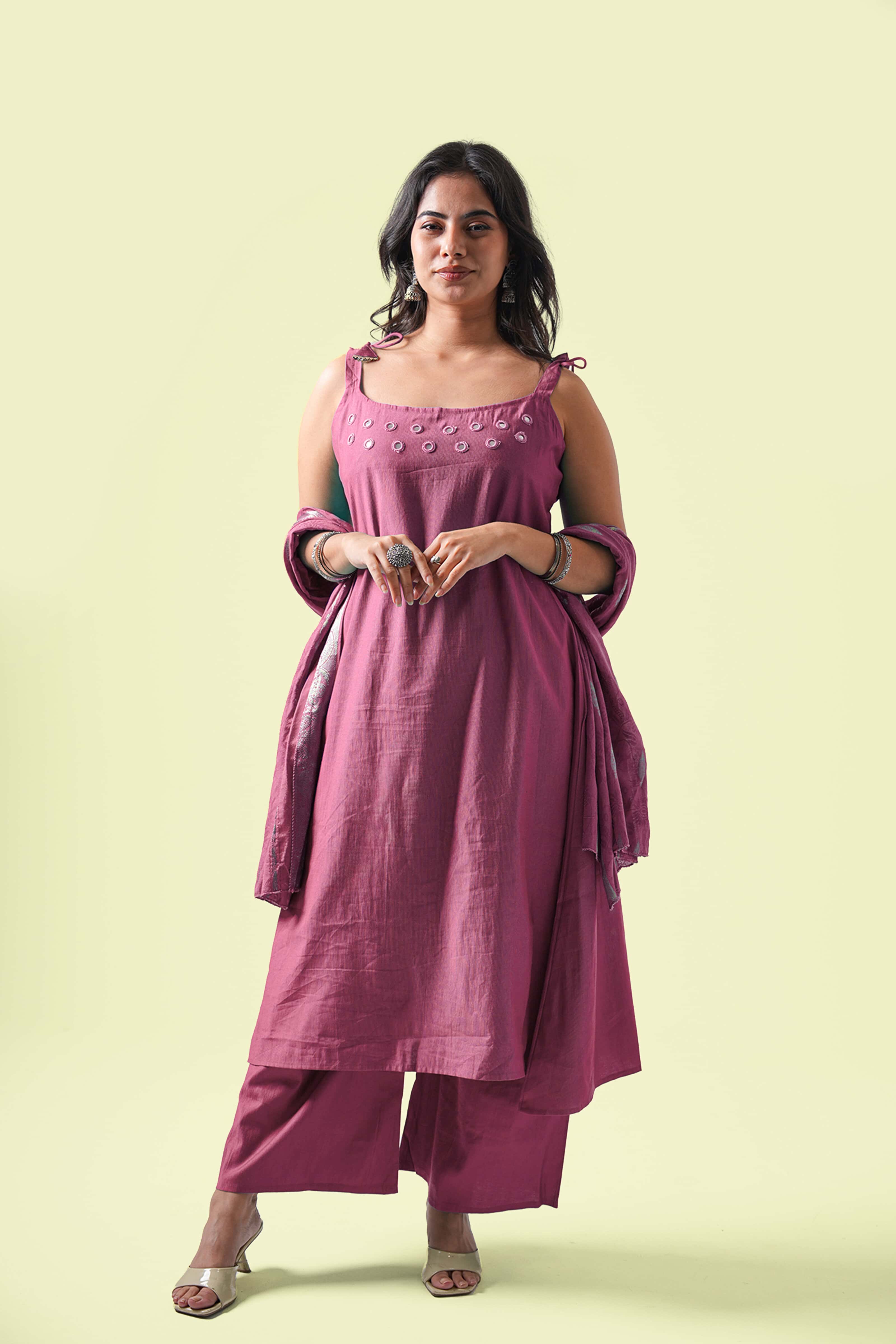 Mirror-Work Kurta Set with Dupatta