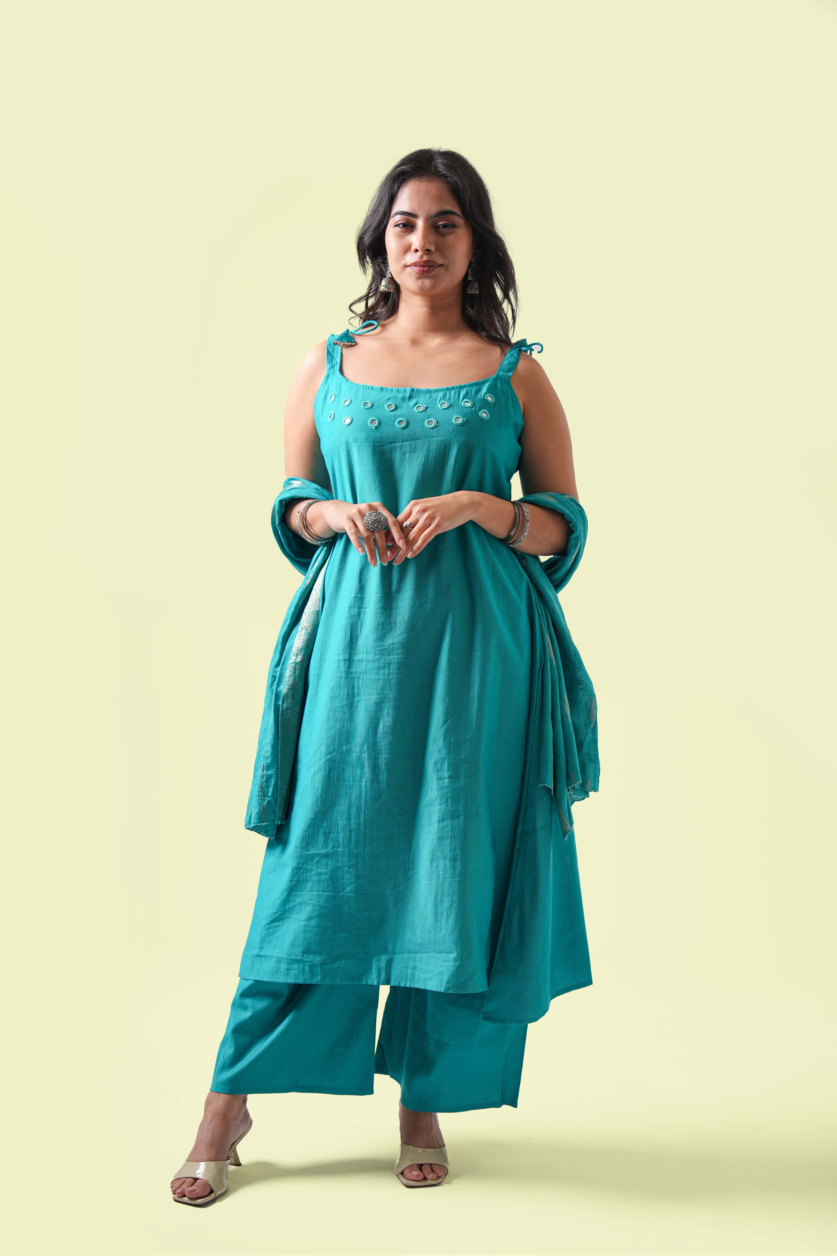 Mirror-Work Kurta Set with Dupatta