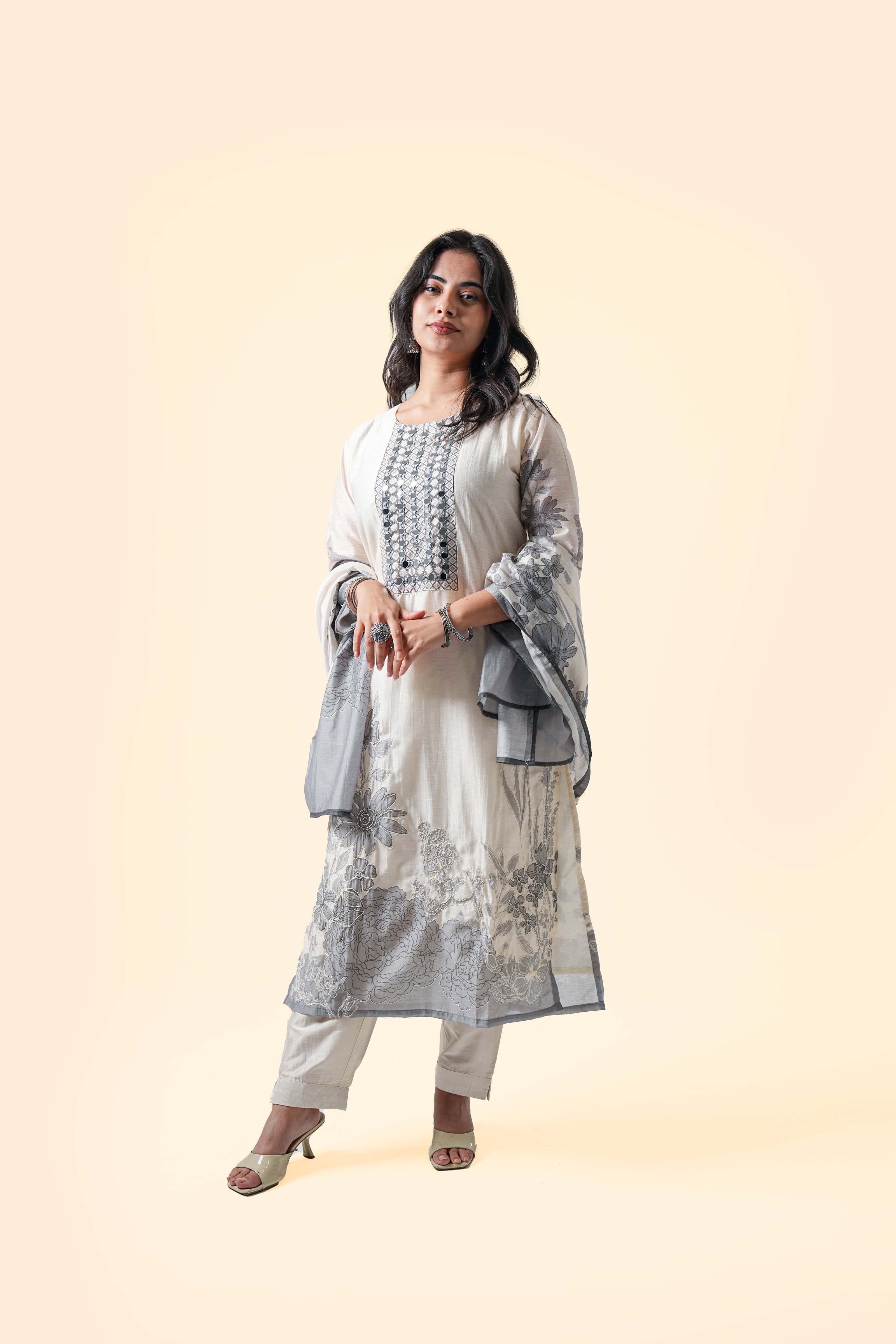 Midnight Floral Kurta Set with Dupatta