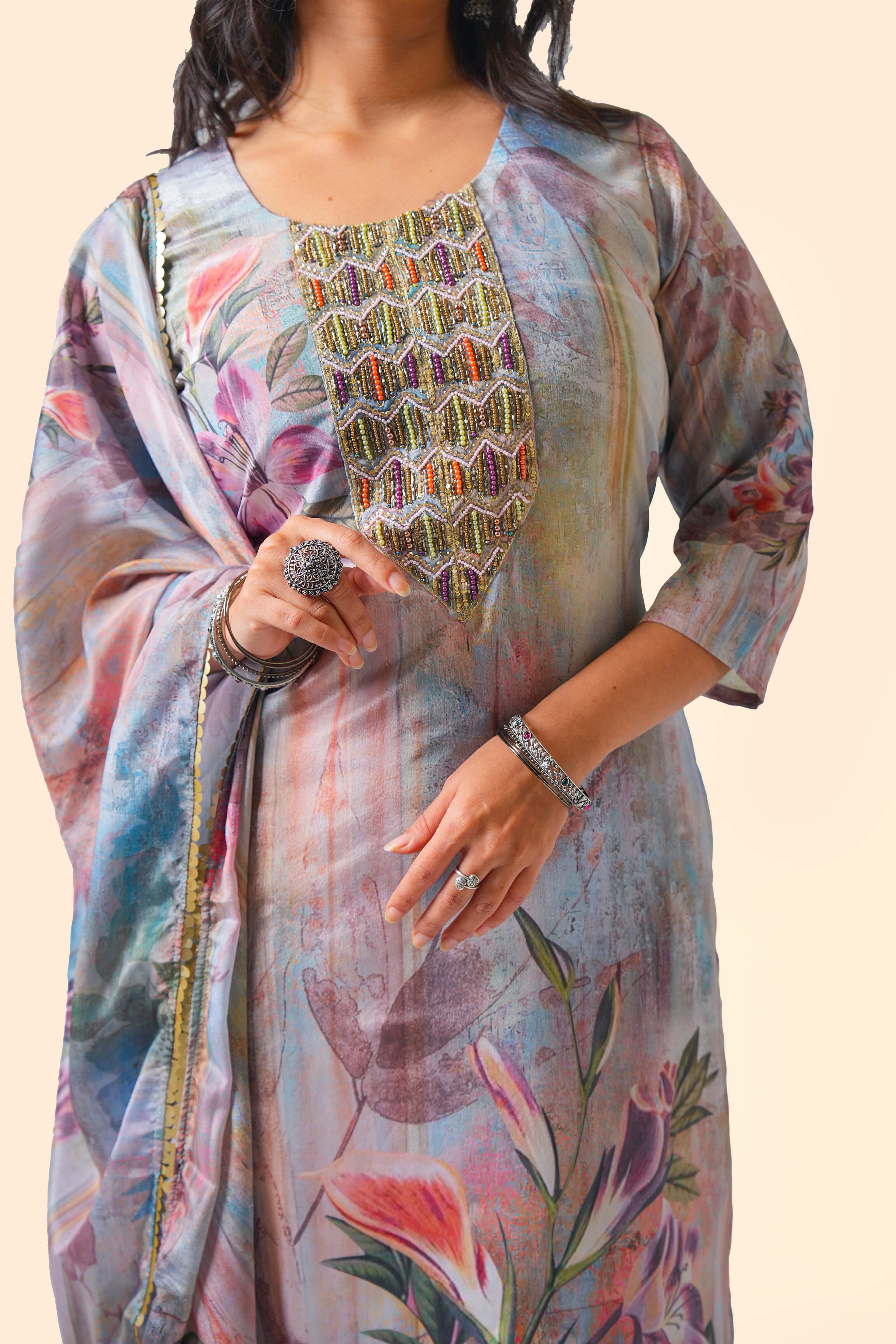 Floral Aquarelle Kurta Set with Dupatta
