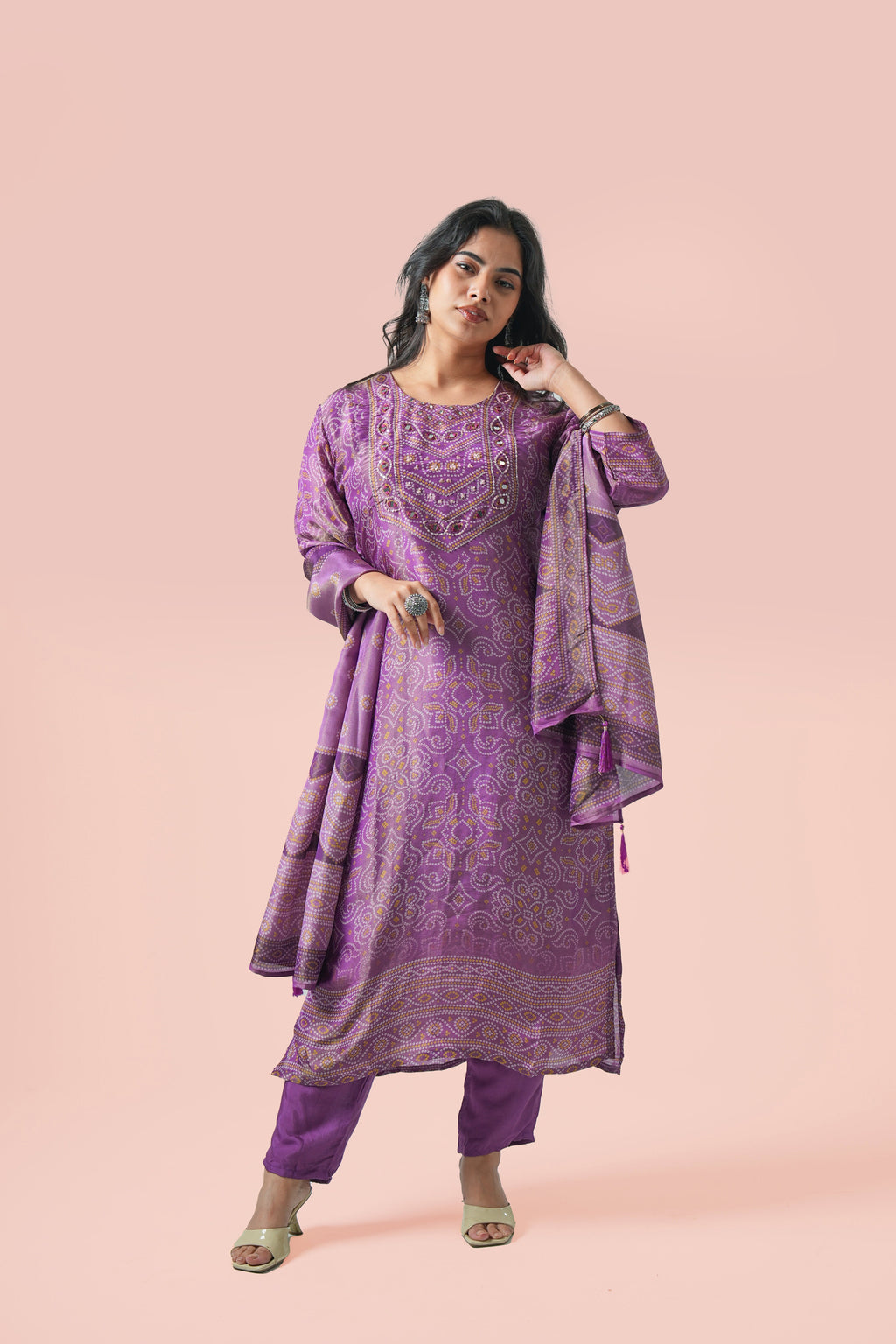 Purple Mirror Work Kurta Set with Dupatta