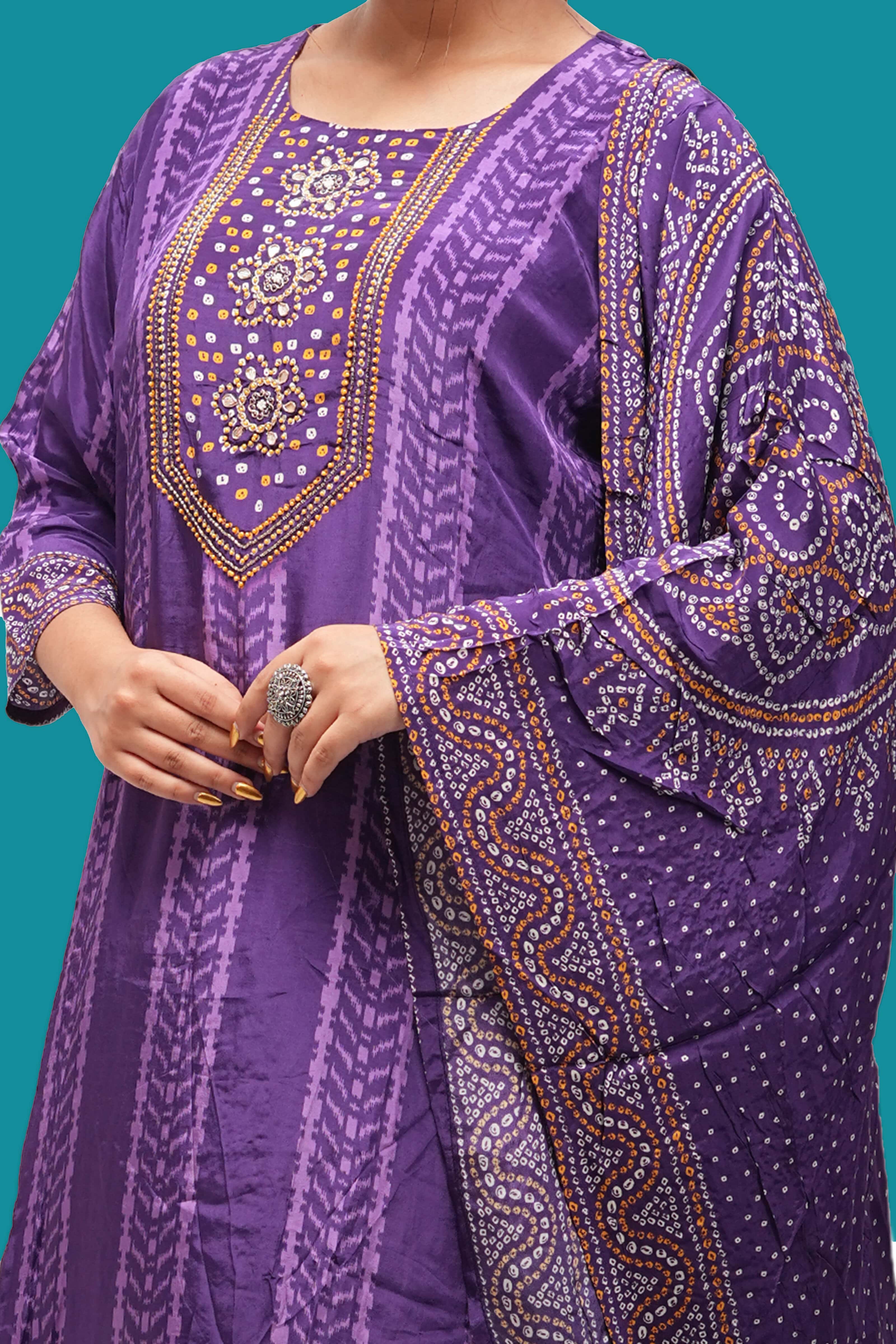 Bandhej Mirror Work Kurta Set with Dupatta
