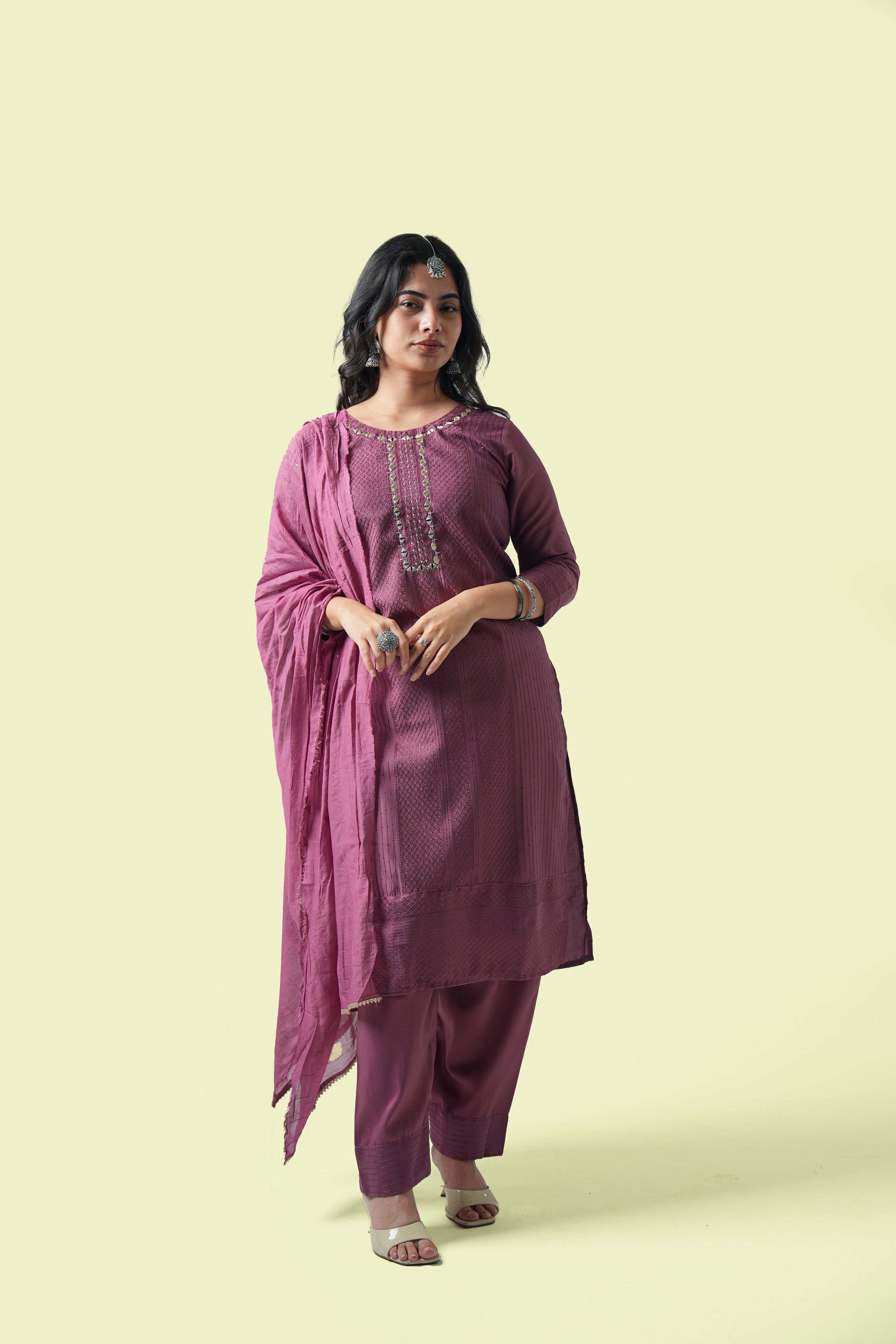 Plum Kurta Set with Dupatta