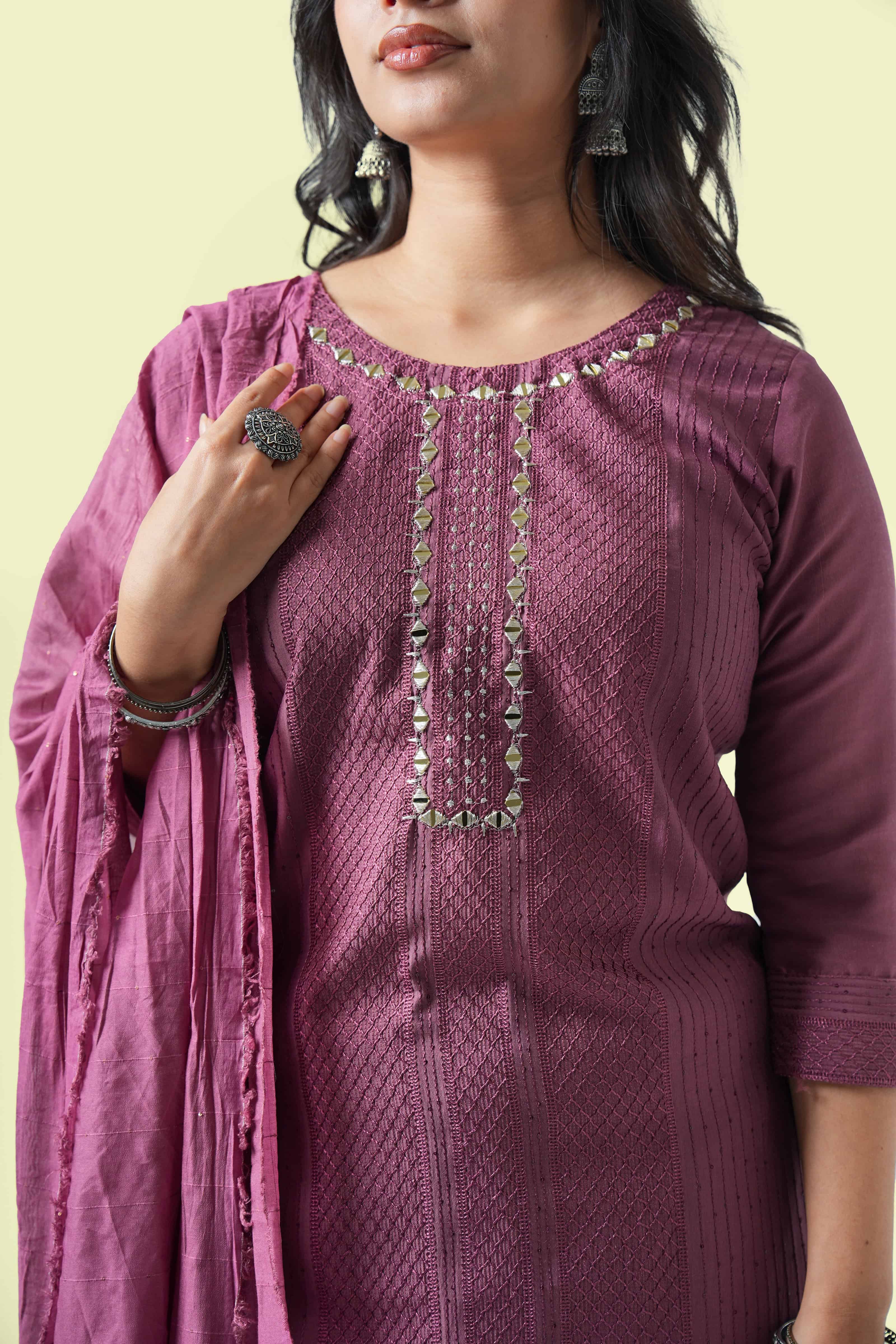Plum Kurta Set with Dupatta