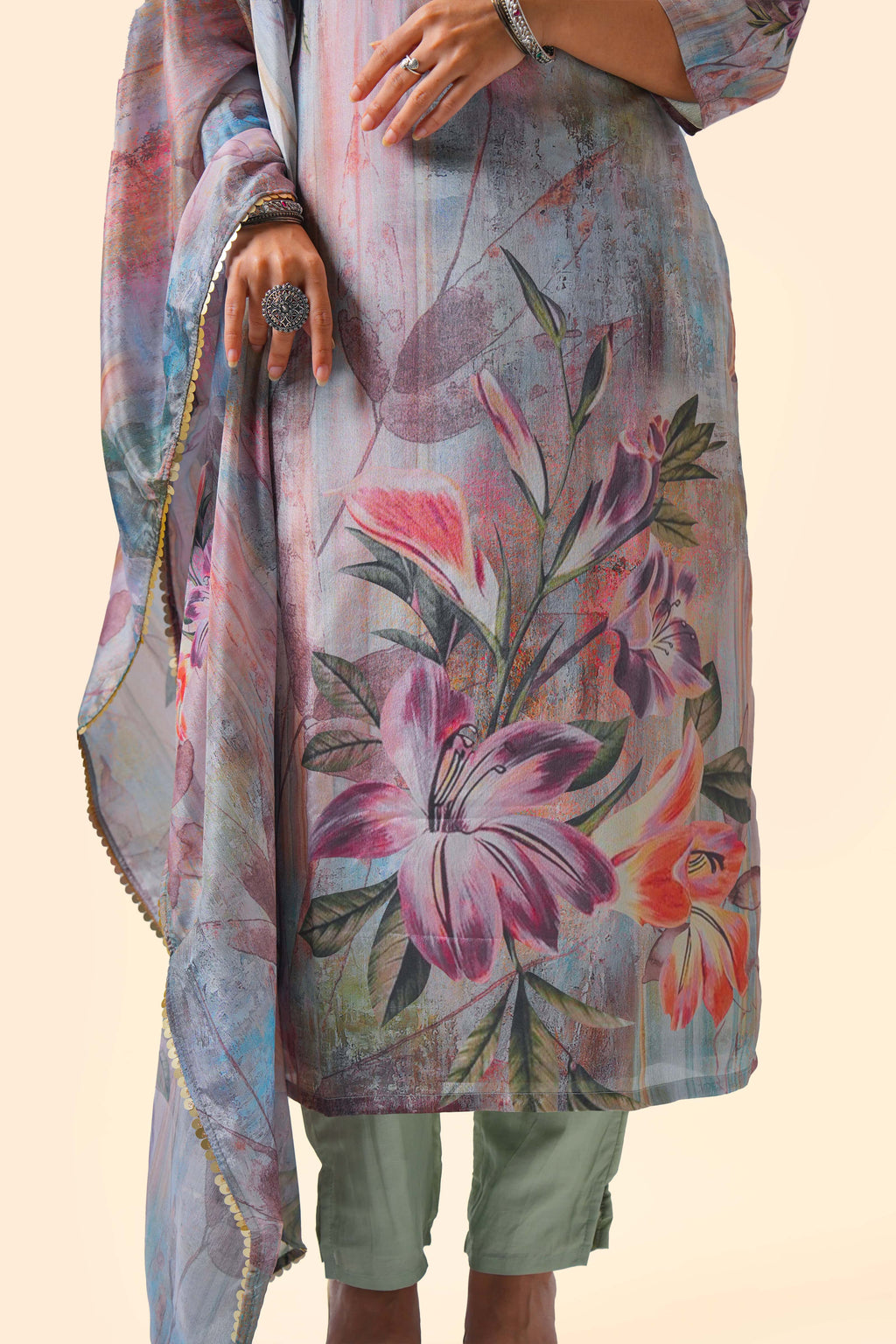 Floral Aquarelle Kurta Set with Dupatta