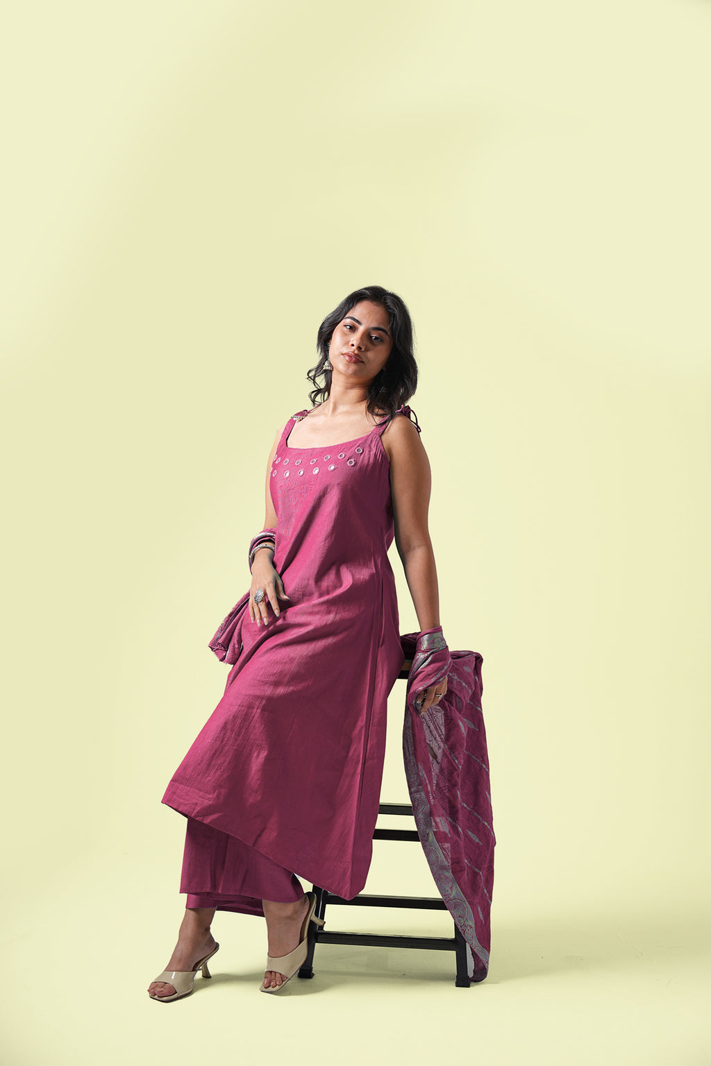 Mirror-Work Kurta Set with Dupatta