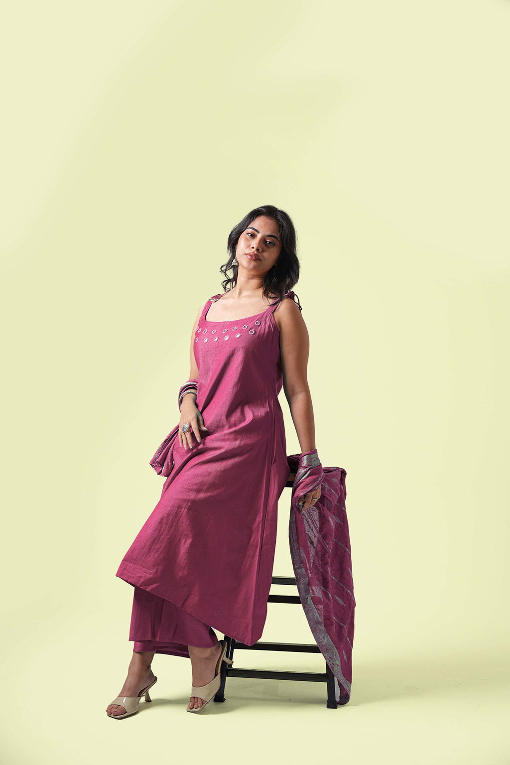 Mirror-Work Kurta Set with Dupatta