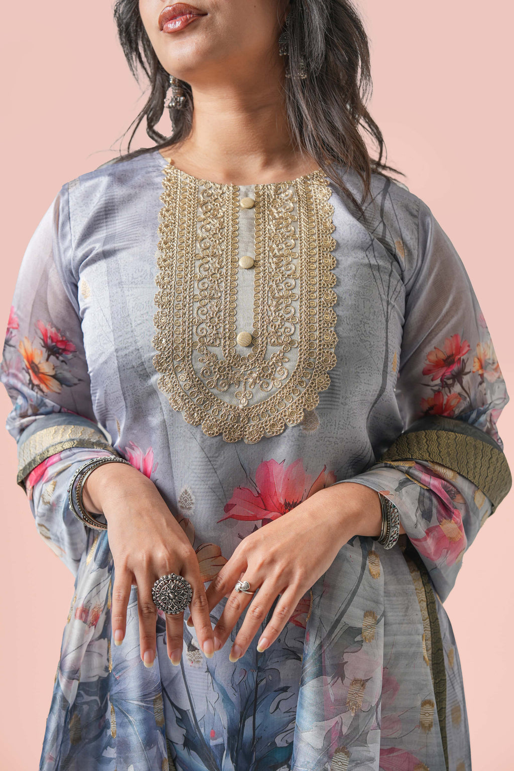Chandini Floral Organza Kurta set with Dupatta