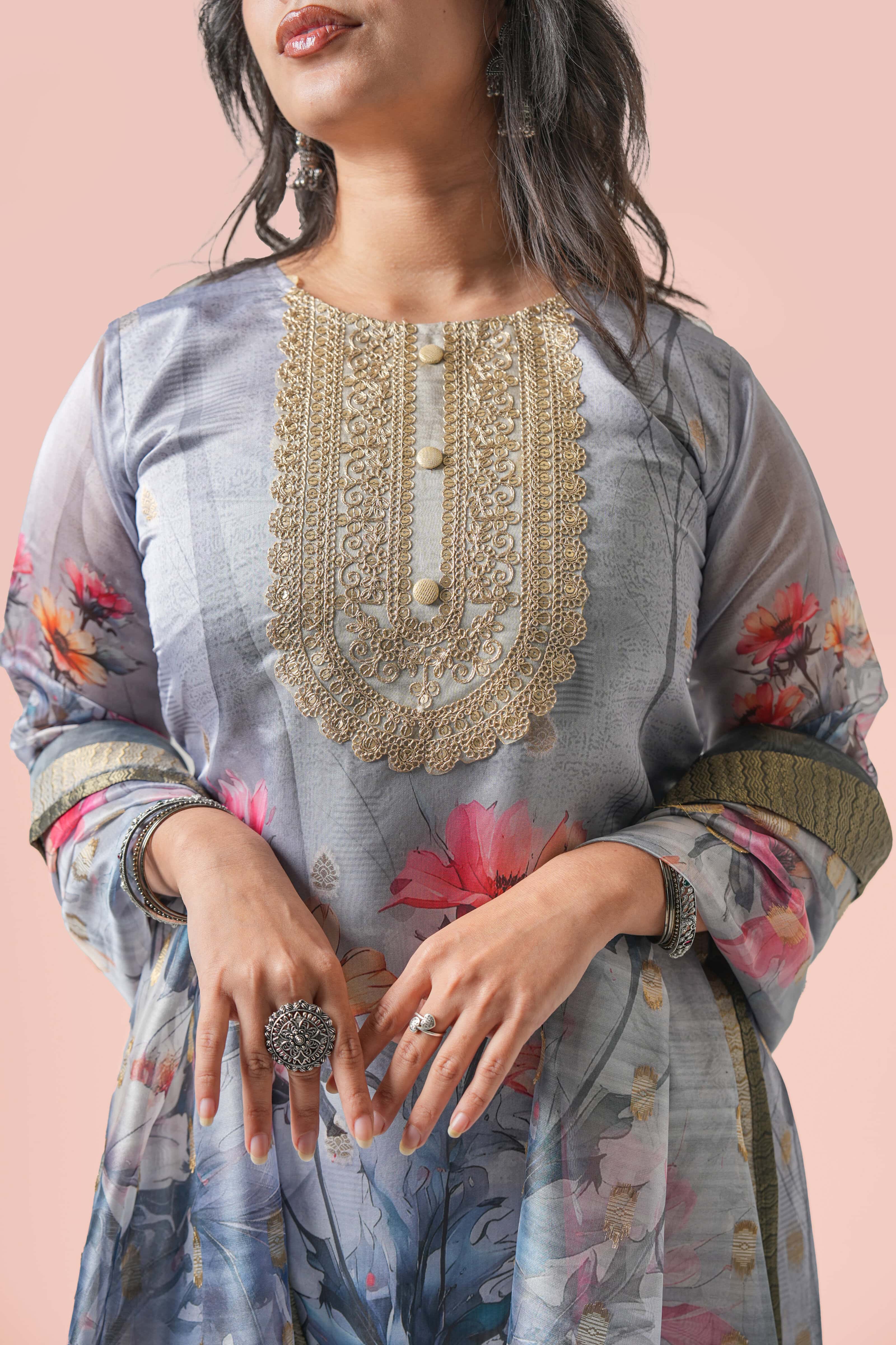 Chandini Floral Organza Kurta set with Dupatta