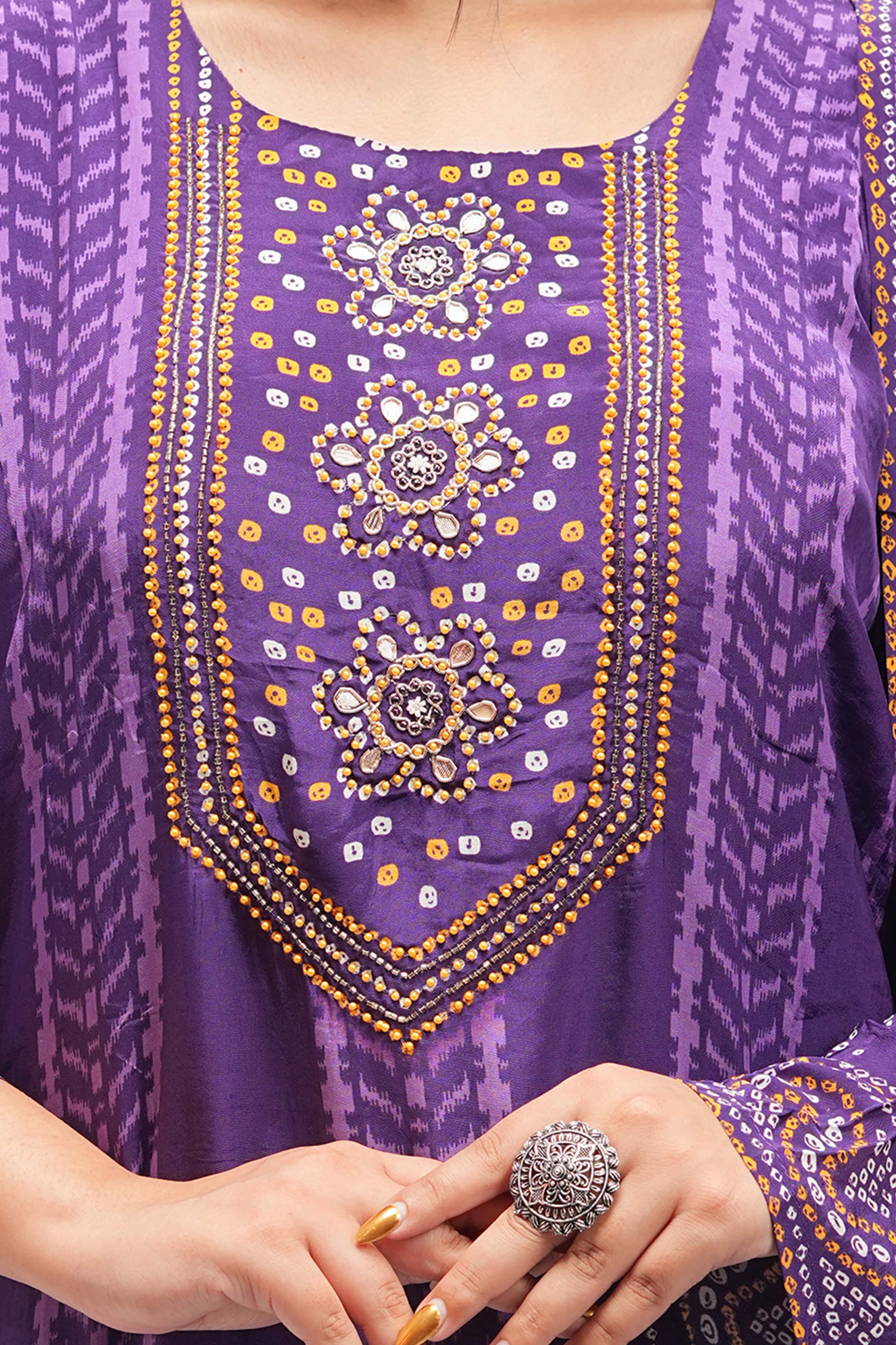 Bandhej Mirror Work Kurta Set with Dupatta