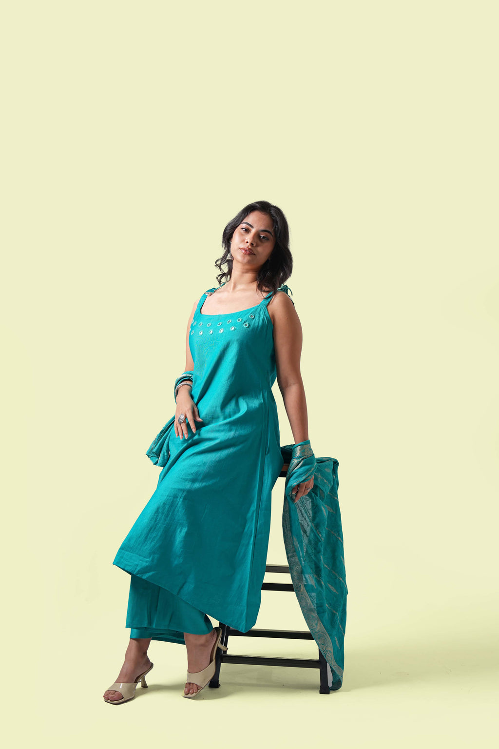 Mirror-Work Kurta Set with Dupatta