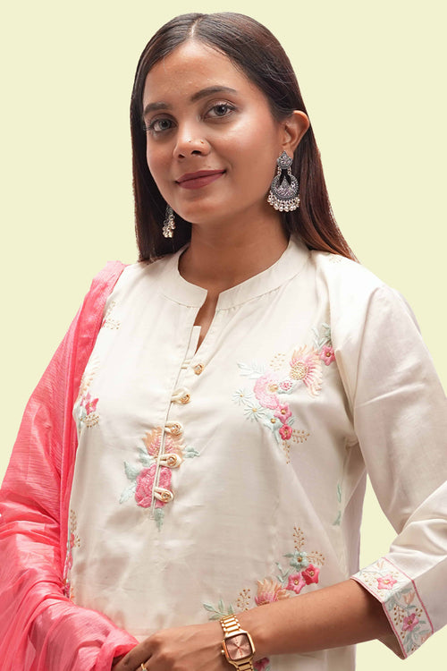 Blush Bloom Embroidered Kurta Set with Dupatta
