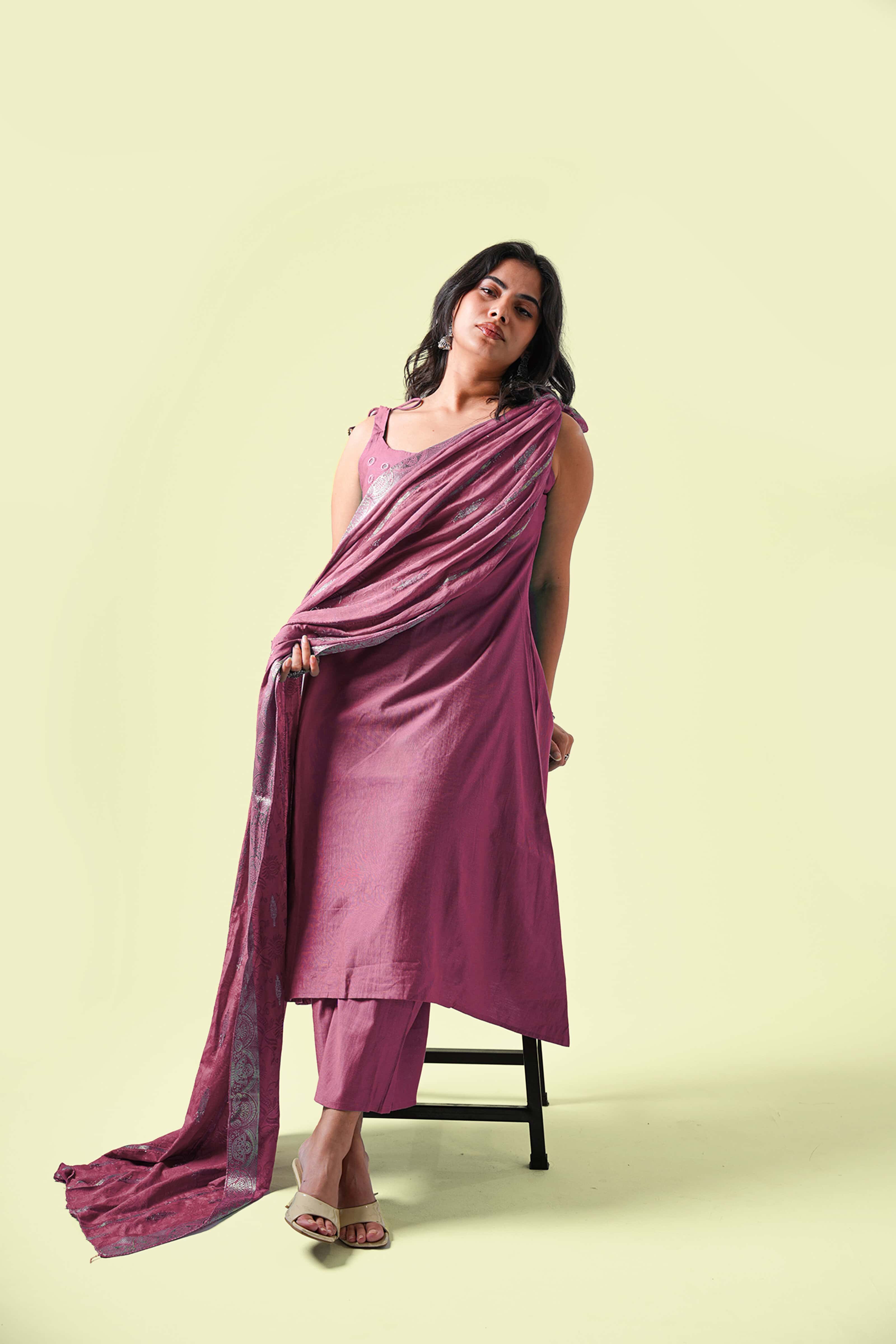 Mirror-Work Kurta Set with Dupatta