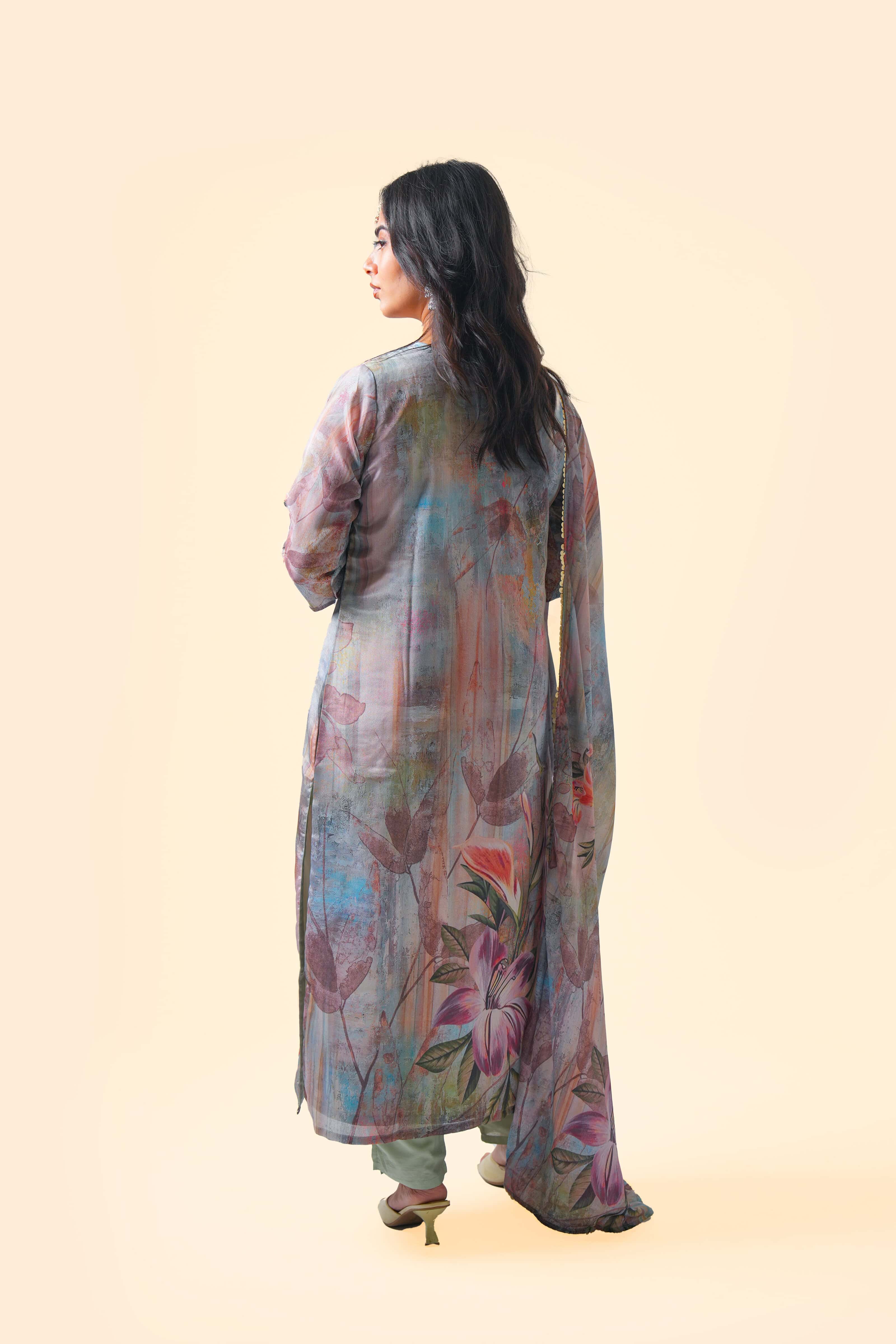 Floral Aquarelle Kurta Set with Dupatta