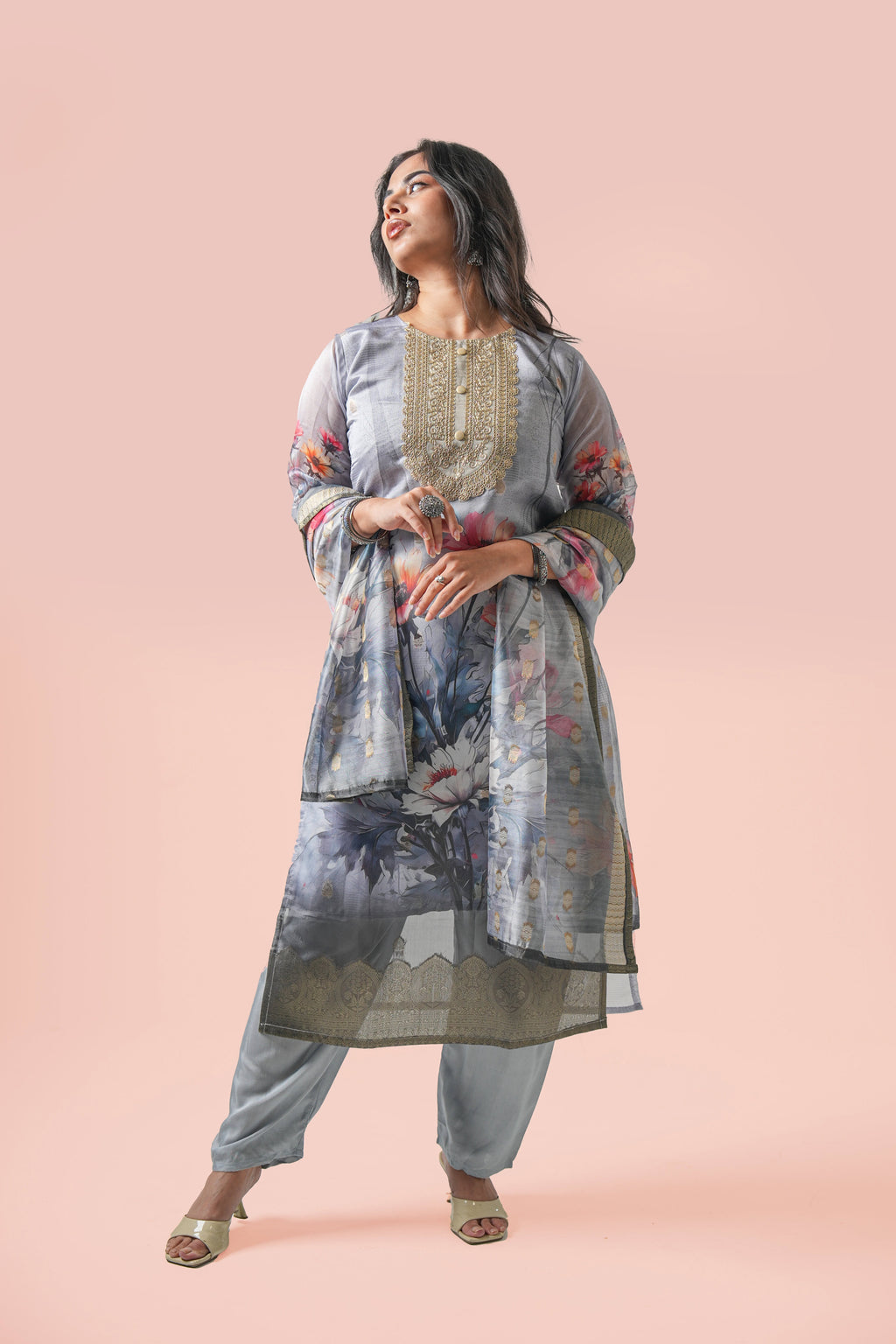 Chandini Floral Organza Kurta set with Dupatta