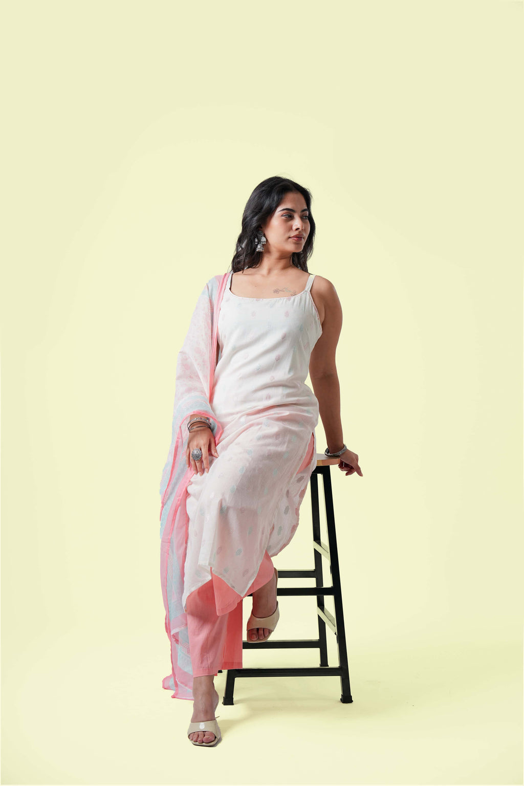 Peach Pastel Printed Kurta Set with Dupatta