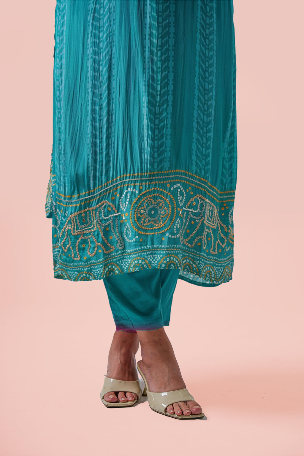 Bandhej Mirror Work Kurta Set with Dupatta