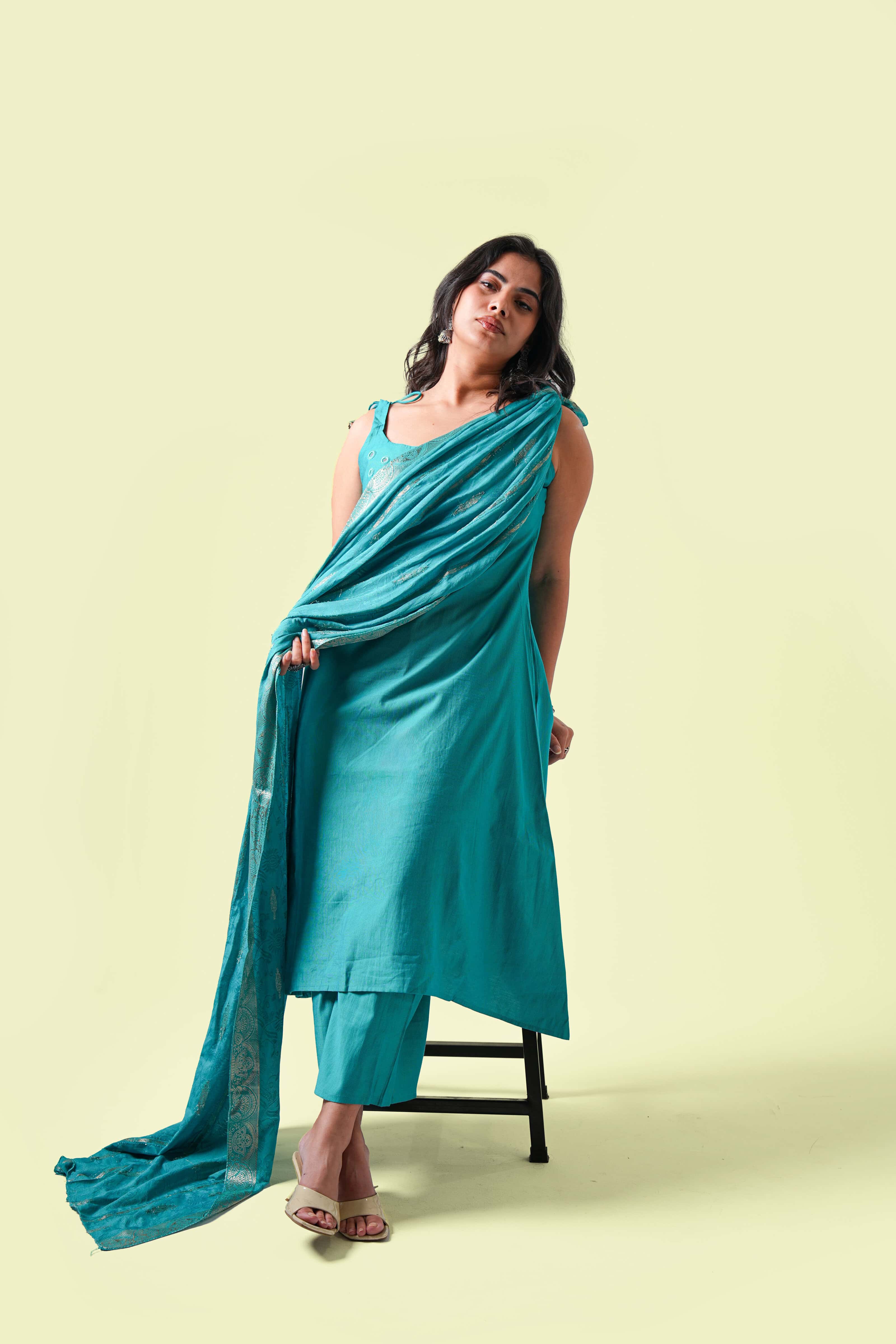 Mirror-Work Kurta Set with Dupatta