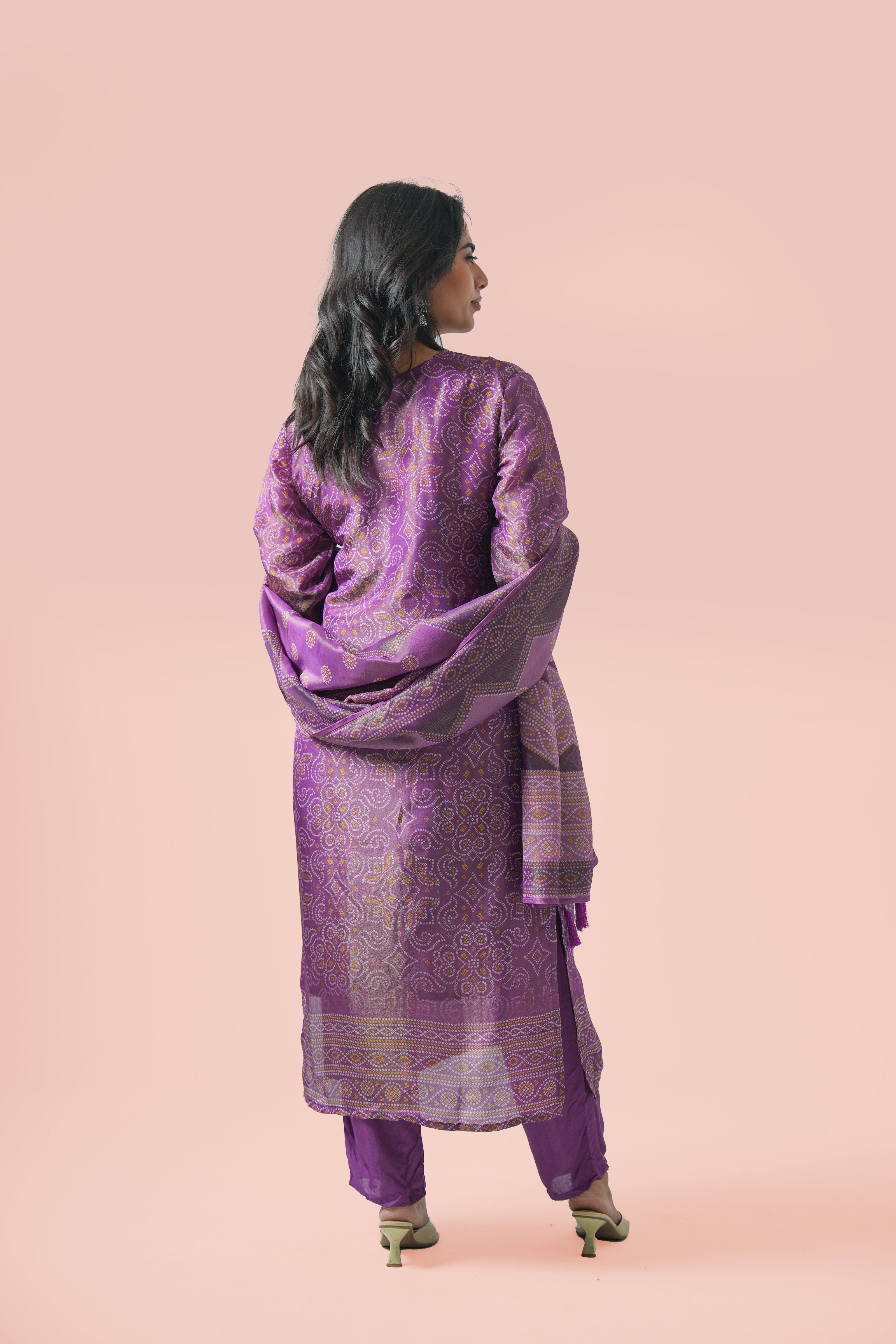 Purple Mirror Work Kurta Set with Dupatta