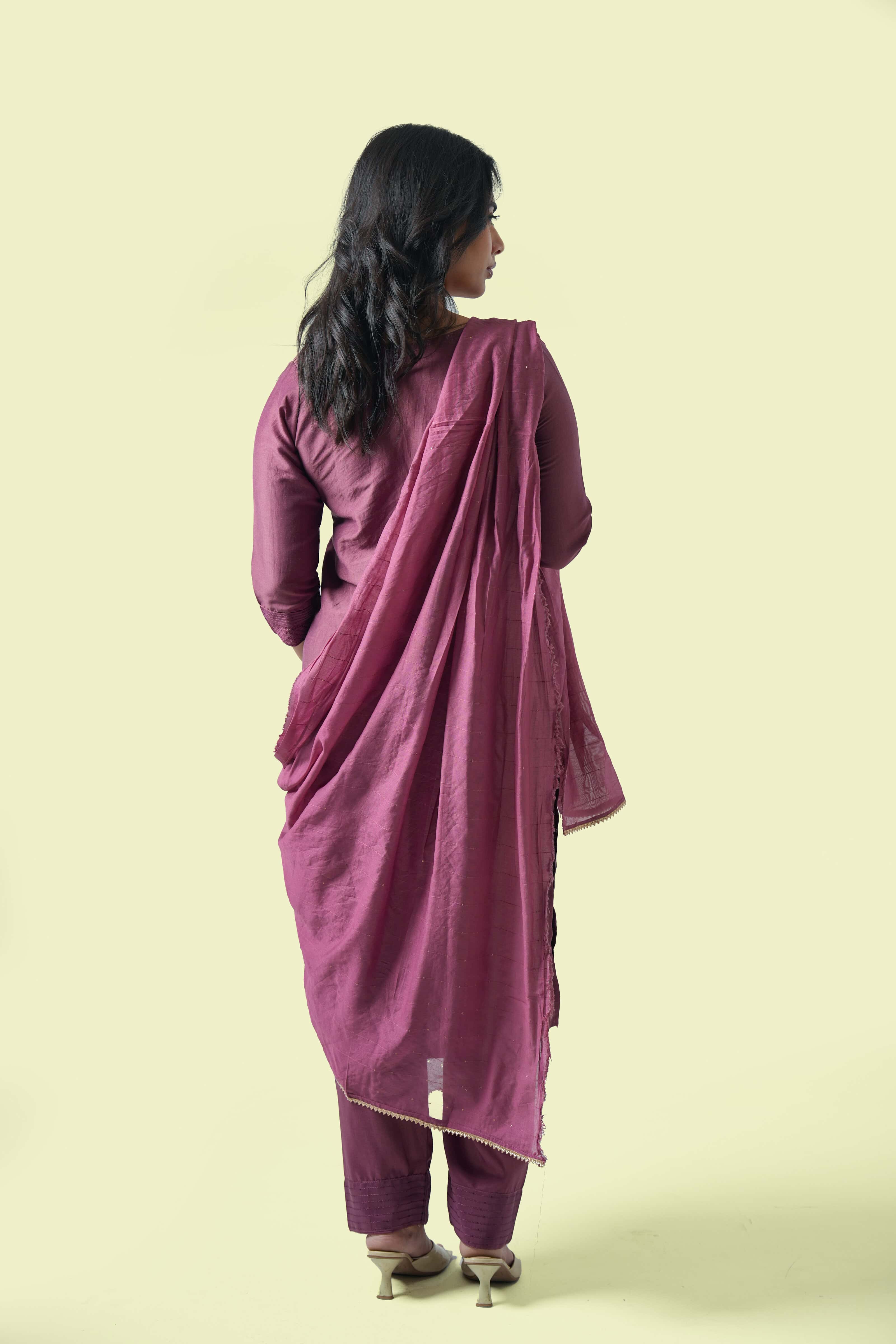 Plum Kurta Set with Dupatta