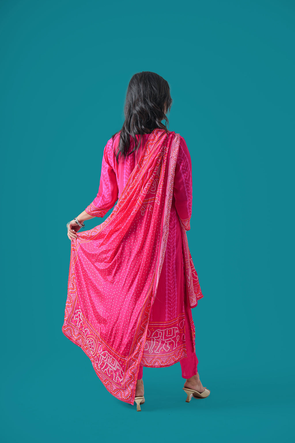 Bandhej Mirror Work Kurta Set with Dupatta