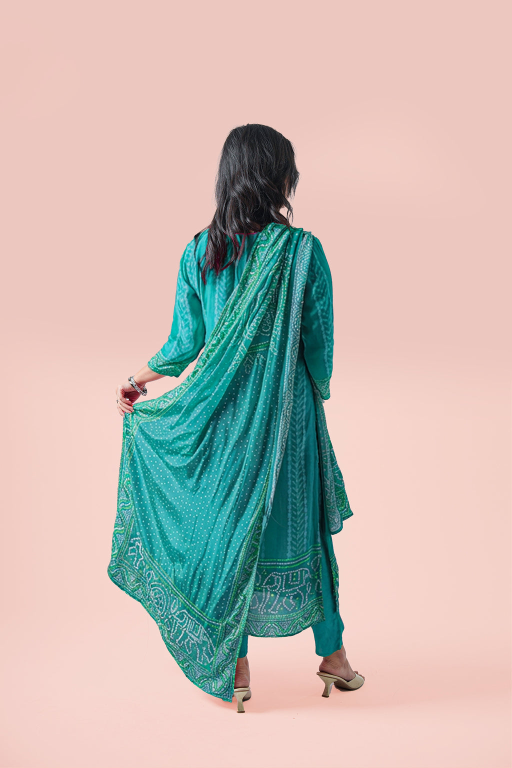 Bandhej Mirror Work Kurta Set with Dupatta