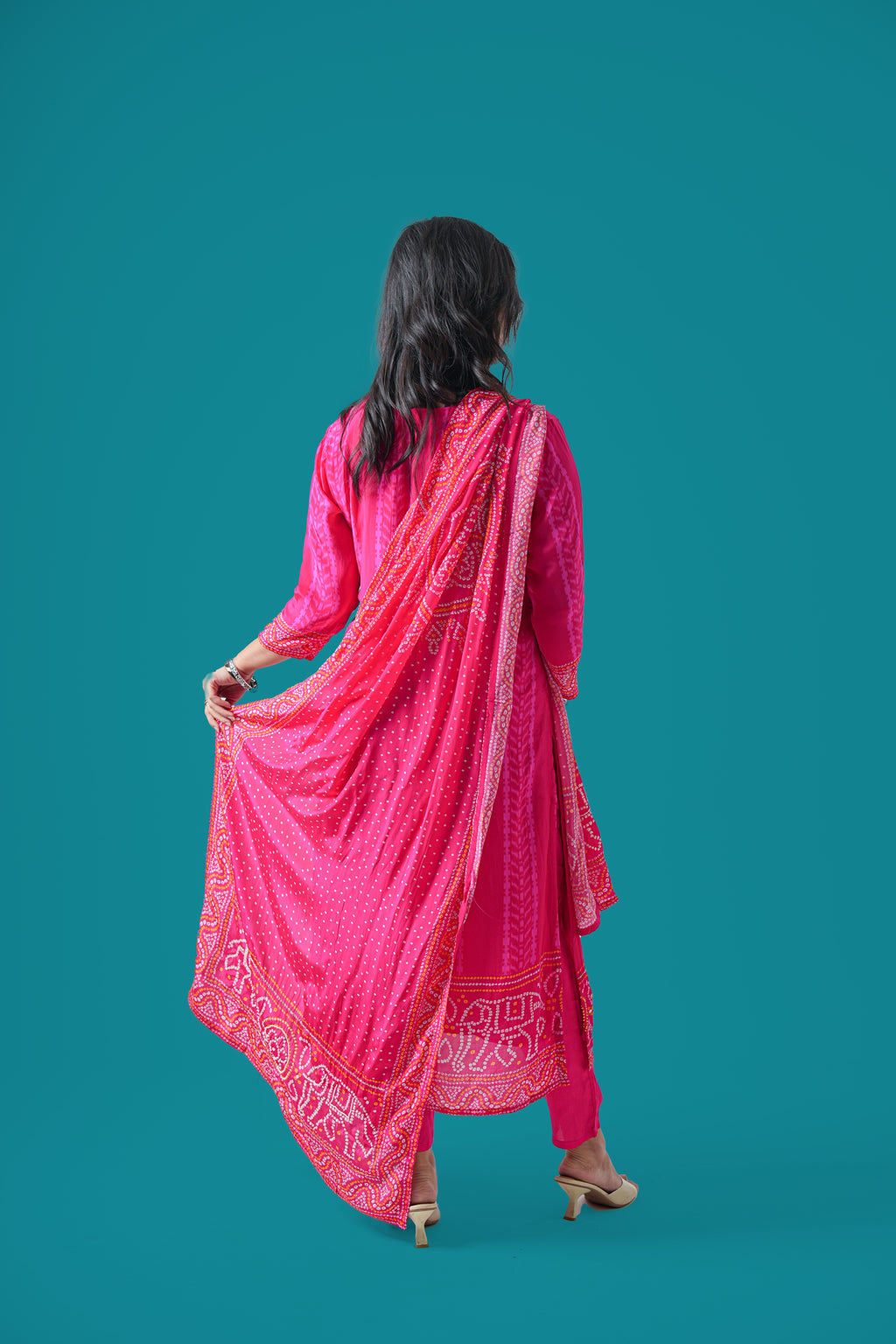 Bandhej Mirror Work Kurta Set with Dupatta