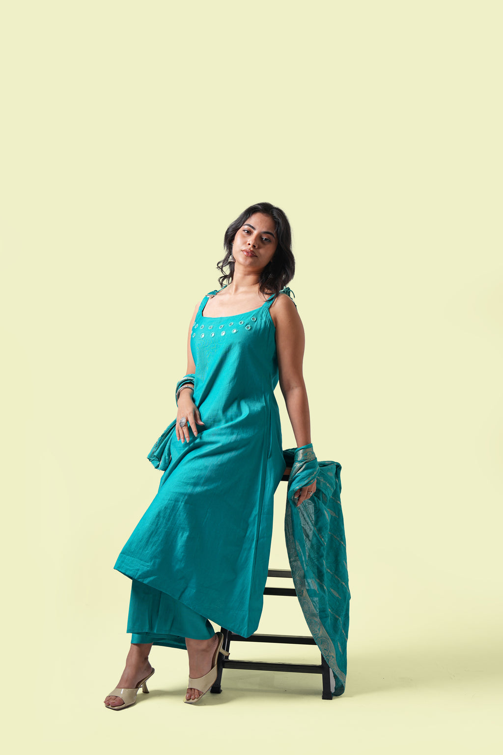 Mirror-Work Kurta Set with Dupatta