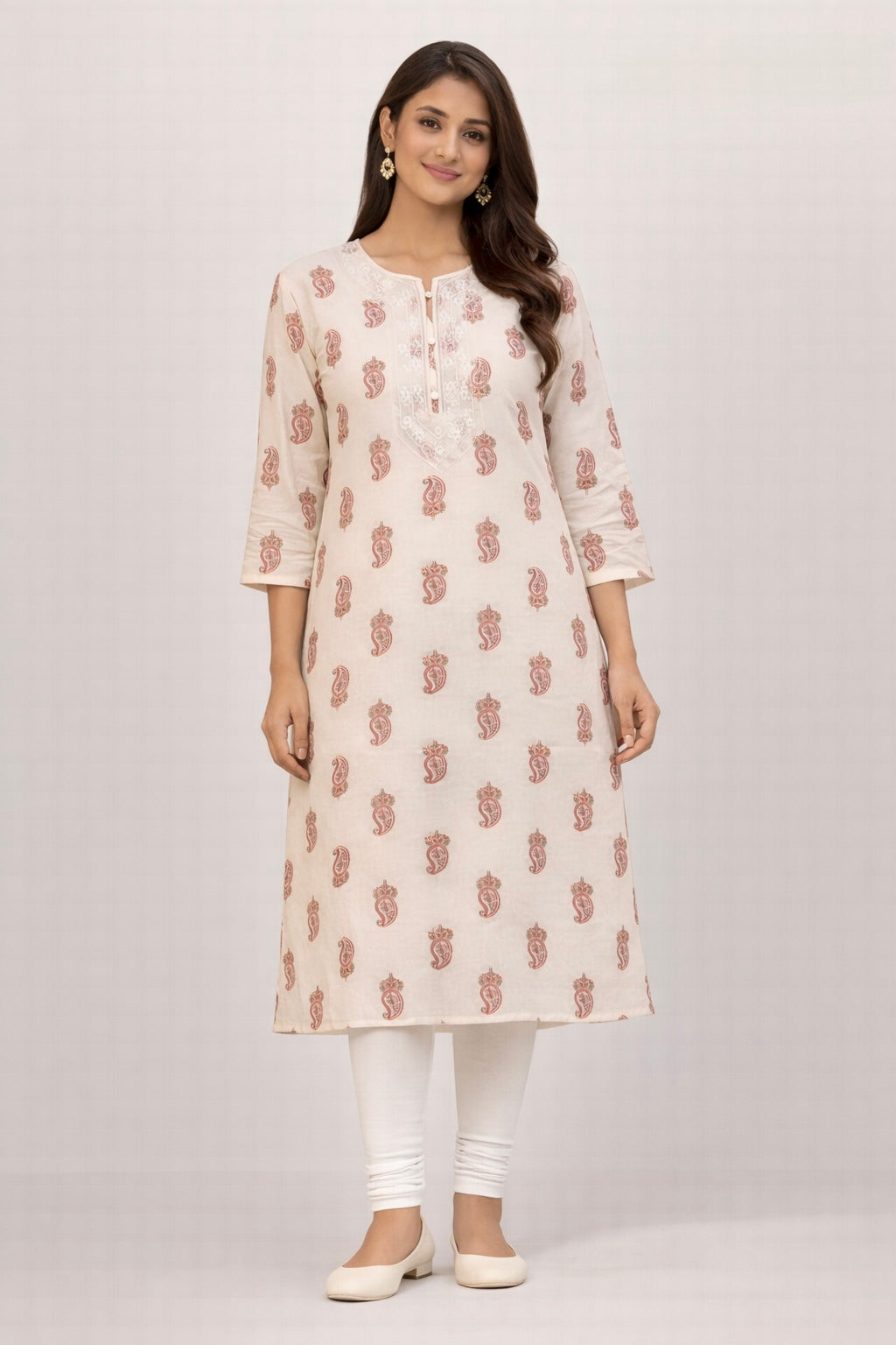 Ivory and Red Kurti