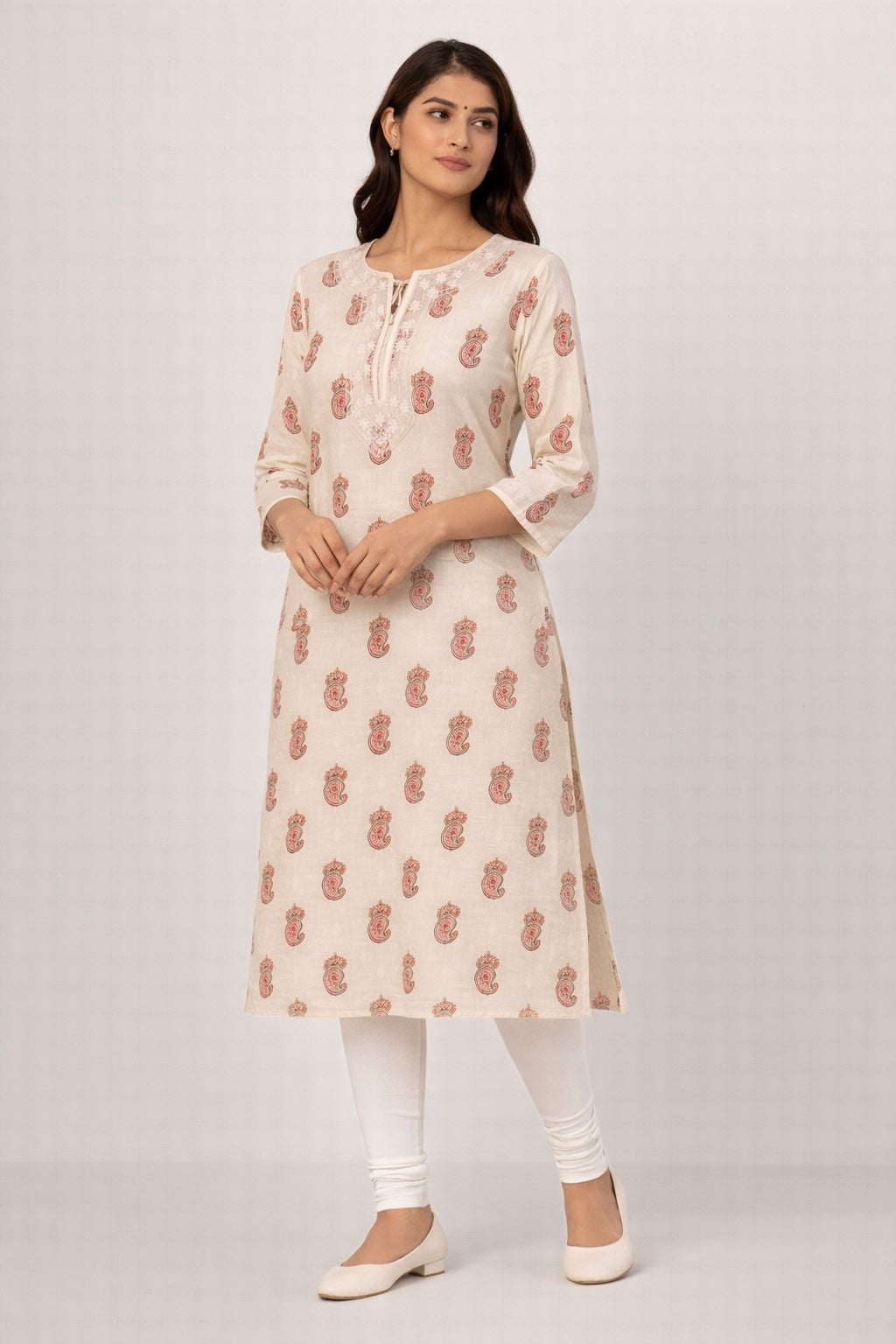 Ivory and Red Kurti