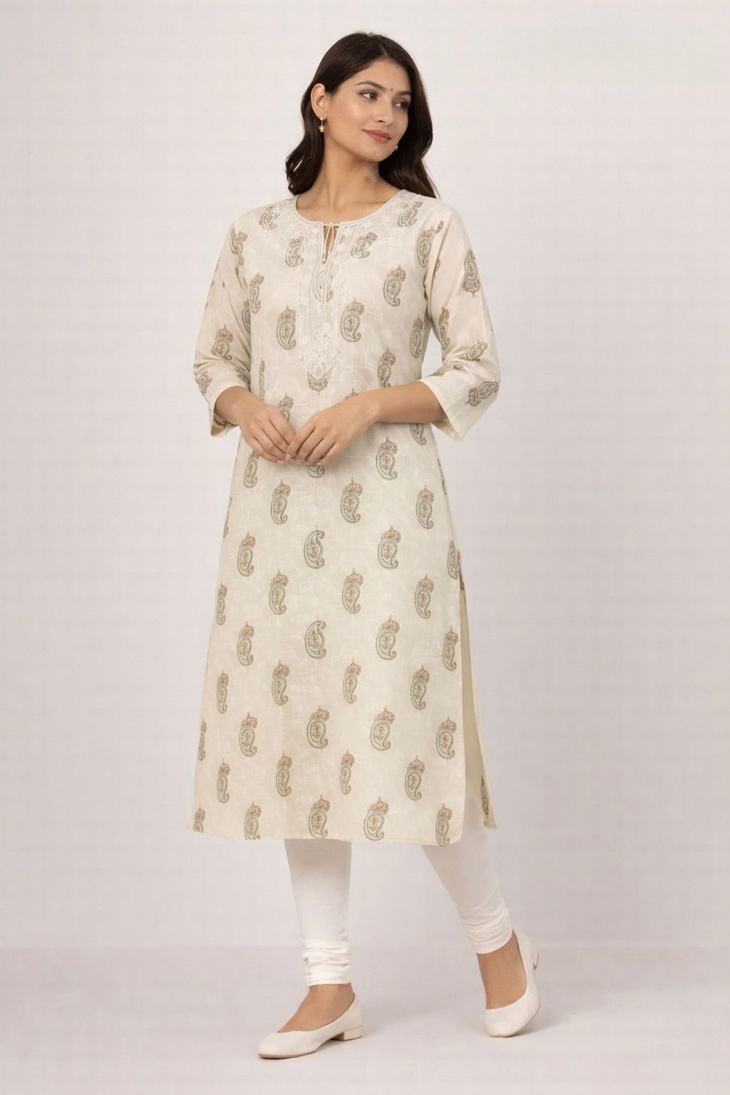 Ivory and Green Kurti